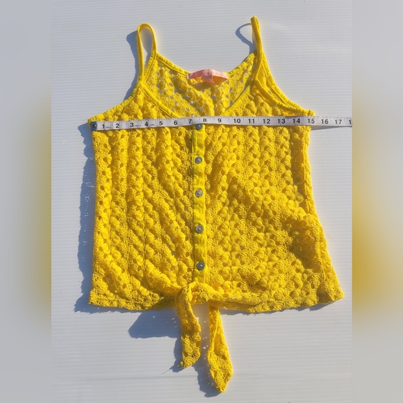 Rebellious One Bright Yellow Crochet Women's Scoop Neck Top, Sz. SM - Picture 5 of 5